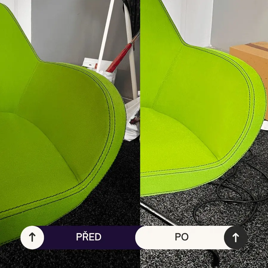Čištění čalouněného křesla – před a po