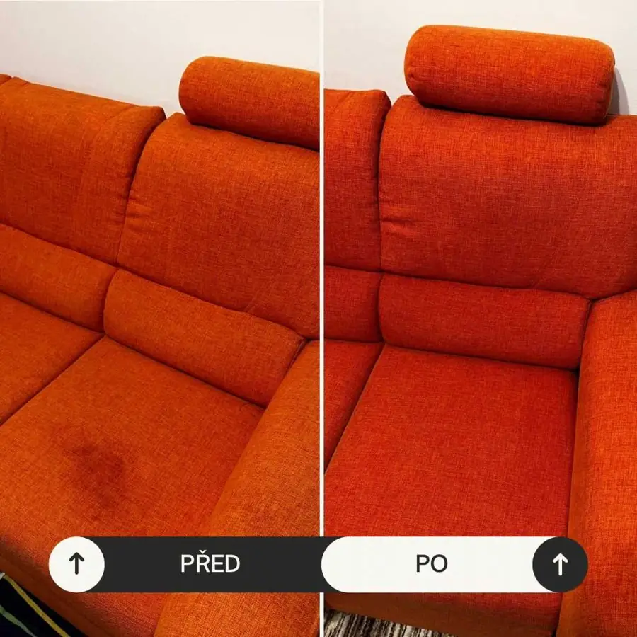 Odstranění skvrny ze sedačky – před a po