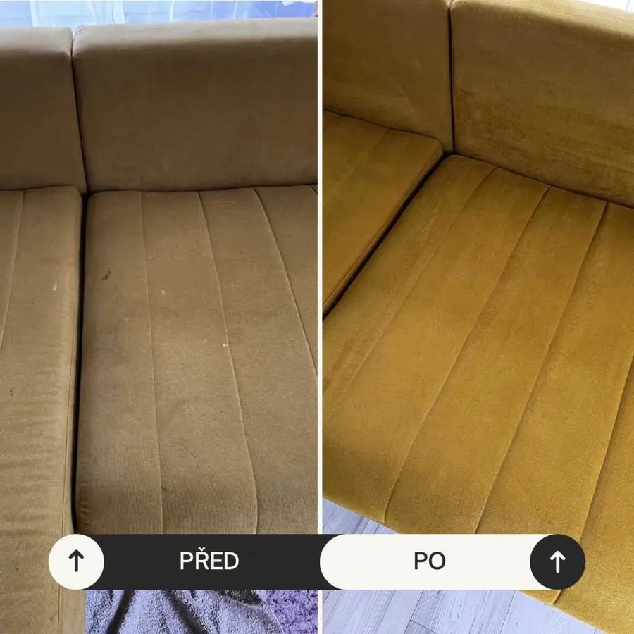 Tepování látkové sedačky – před a po